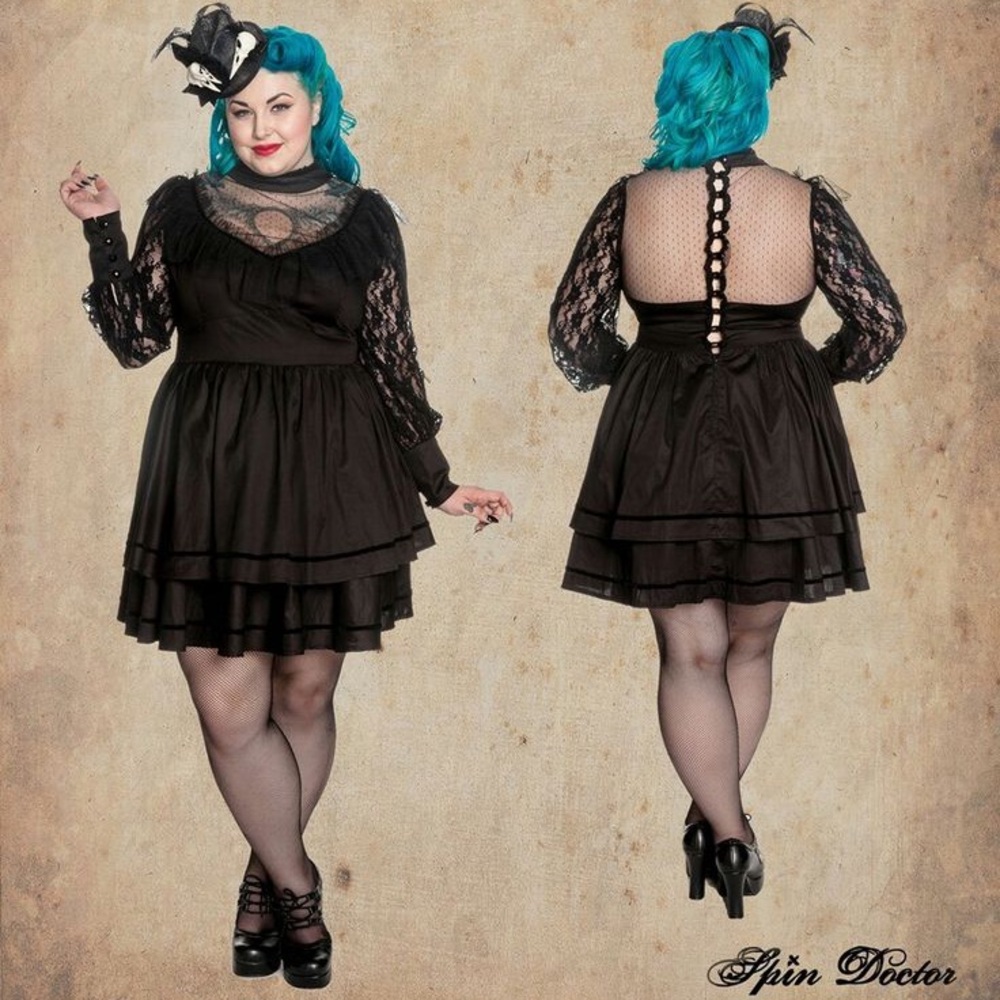 Spin Doctor Nevermore Goth Victorian Lace Wednesday Steampunk Black Dress 2XL